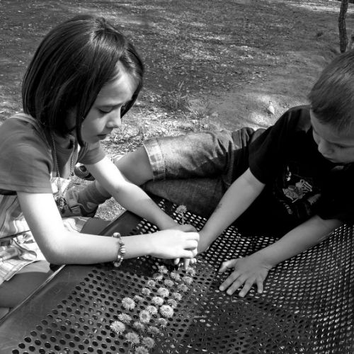 Des enfants jouent à conte fleurette